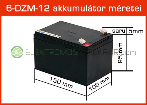 6-DZM-12 zselés akkumulátor méretei